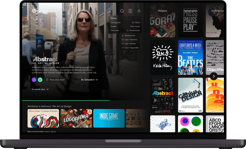 Desktop with the interface of peaq, a streaming platform for creatives